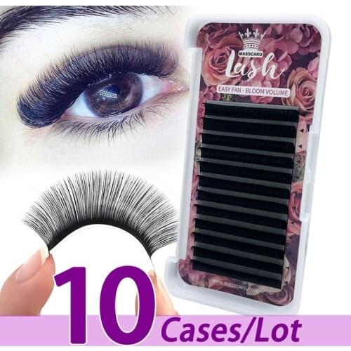 10case/lot Fast easy fanning eyelash extensions faux mink individual 0.03 0.05 0.06 0.07 0.10 easy fanning eyelash extensions