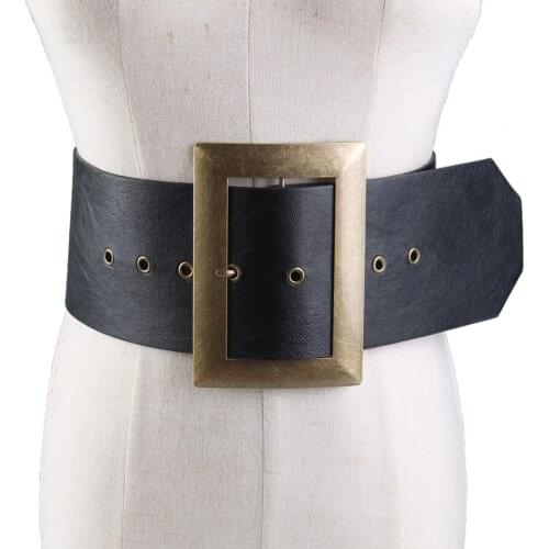 Retro bronze old metal square waist belt women wide dress high waist belt girdle