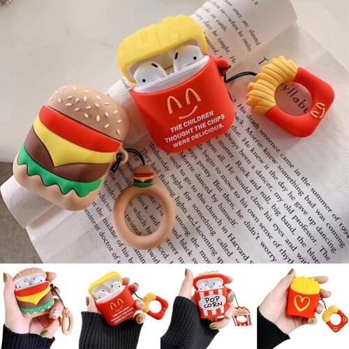 Cute Food French Fries Hamburger Popcorn Headphone Case For AirPods Charging Box Soft TPU Silicon Earphone Protect Cover