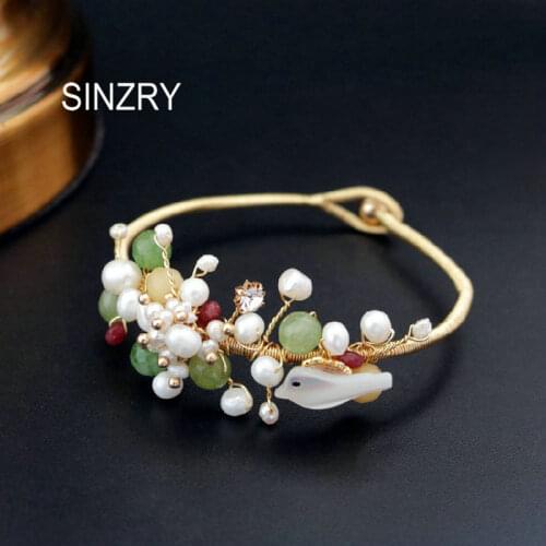 SINZRY handmade creative gold color vitnage irregular freshwater pearl wire kinking charm bangle & bracelet lady jewelry