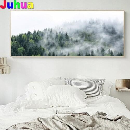 Nordic Decor Foggy Forest Landscape diamond Painting Mosaic diamond Art Forest Painting Wall Picture for Living Room