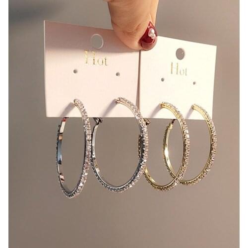 Skysuk Fashion Rhinestone Crystal Big Hoop Earrings for Women Basketball Wives CZ Hiphop Circle Earrings Female Christmas Gift