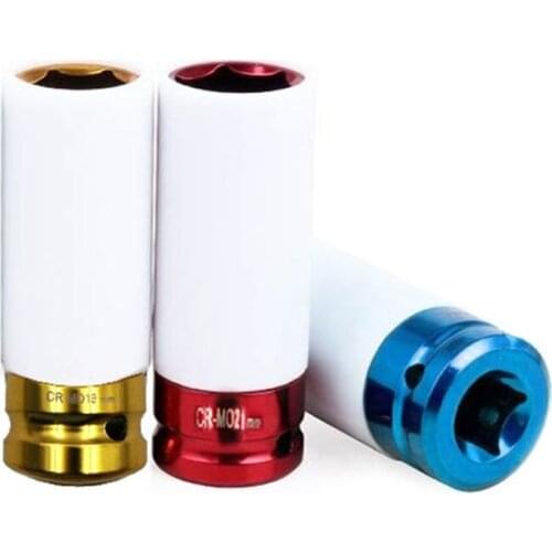 Auto Car 1/2" 17mm/0.67in 19mm/0.75in 21mm/0.83in Alloy Thin Wall Wheel Nut Deep Impact Socket Drive Set Gift Box Repair Tool