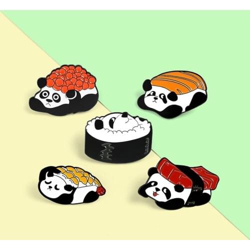 Creative and Fun Japanese Panda Brooch New Sushi Brooch Glutinous Rice Balls Japanese Food Brooch Fashion Backpack Badge