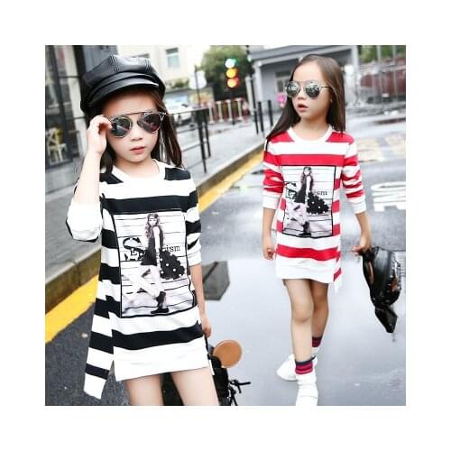 Spring girls Long large T shirt fashion Elastic Long sleeve Cotton Korean Tops&Tees toddler clothes kids clothing Princess Dress