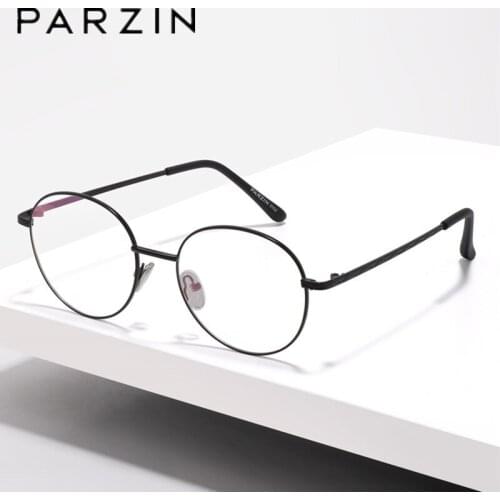 PARZIN Vintage Round Glasses Frame Women Metal Optical Glasses Frame Men Eyeglasses Frame Precription Eyewear Gafas Black 5070