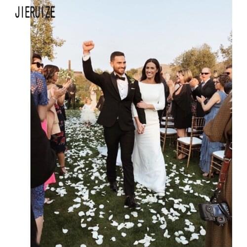JIERUIZE Vintage Long Sleeves Wedding Dresses Simple Scoop Neck Backless Mermaid Bridal Gown Wedding Gowns robe de mariee