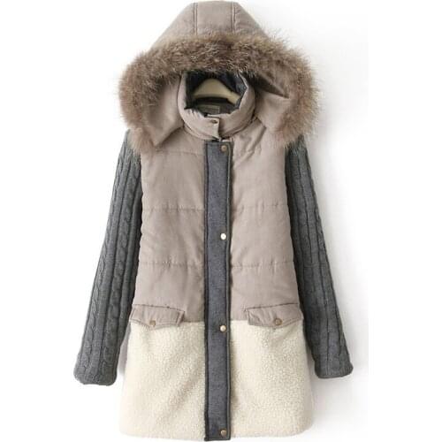 High Quality Natural Fur Collar Winter Coat Women Warm Parkas Wool Patchwork Jacket for Women Winter CC225