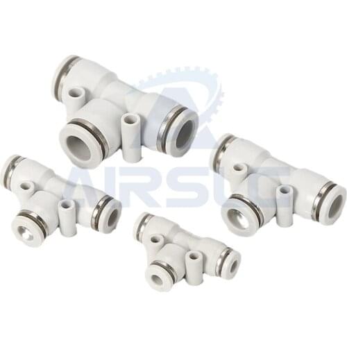 High Quality PE 3 Way T Shaped Tee Pneumatic 4/6/8/10/12/14/16mm OD Hose Tube Push In Air Gas Quick Fittings Connector Adapters