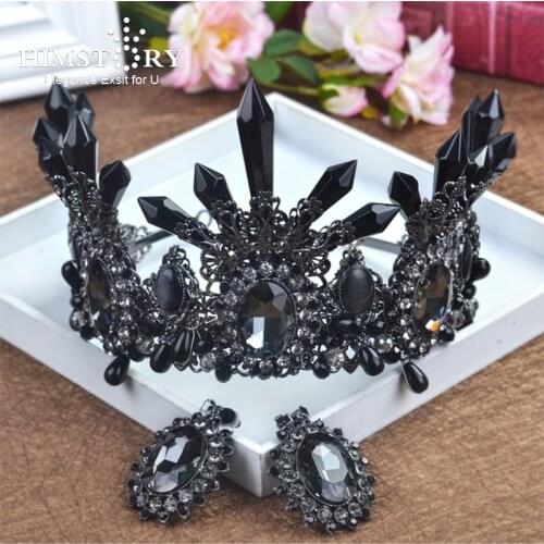 HIMSTORY Oversize Large Bridal Crown European Baroque Black/white Crystal Wedding Tiara Hair Accessories Prom Party Hairwear