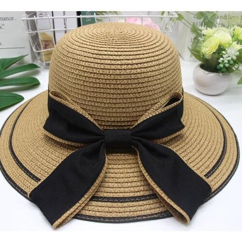 2019 Women Summer Hat Beach Straw Hat Panama Ladies Cap Fashionable Handmade Casual Flat Brim Bowknot Sun Hats for Women gorras
