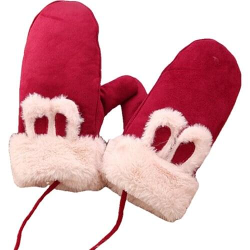 Cartoon Rabbit Ear Women Cotton Mittens Winter Warm Outdoor Plus Velvet Thickening Cute Students Gloves Hand Accessories