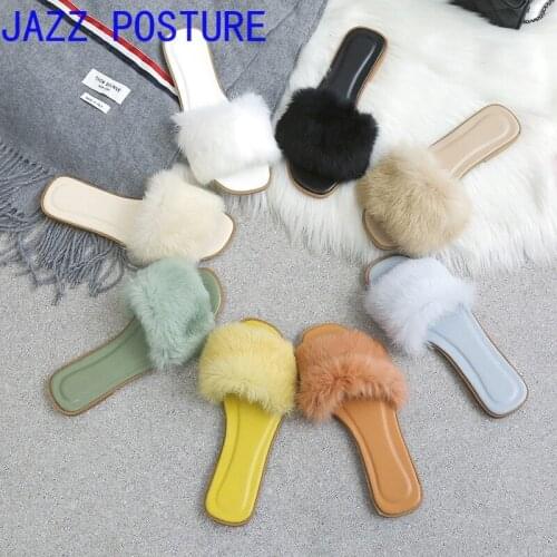 Slippers ladies fur slippers luxury fluffy slippers pink white black orange household sandals summer shoes new things in 2021 w1