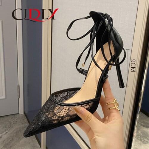 CJDLY 2020 Sexy Mesh Pumps sandals Female Pointed Toe high heel Strap Stiletto hollow Pumps shoes Womens dancing party shoes