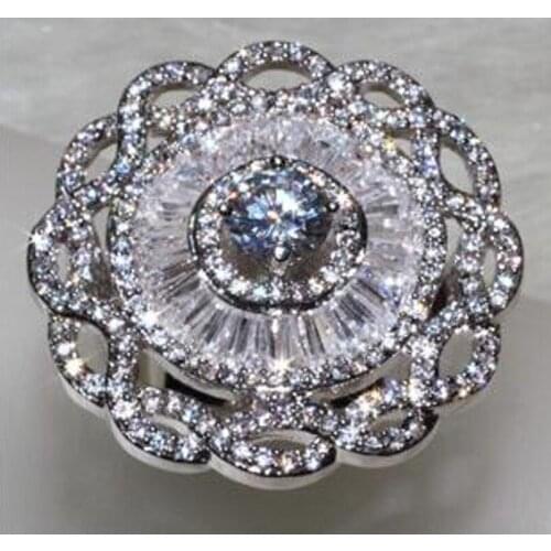 Charm Big Flower Diamond Ring Real 925 sterling silver Jewelry Engagement Wedding band Rings for Women Bridal Party accessory