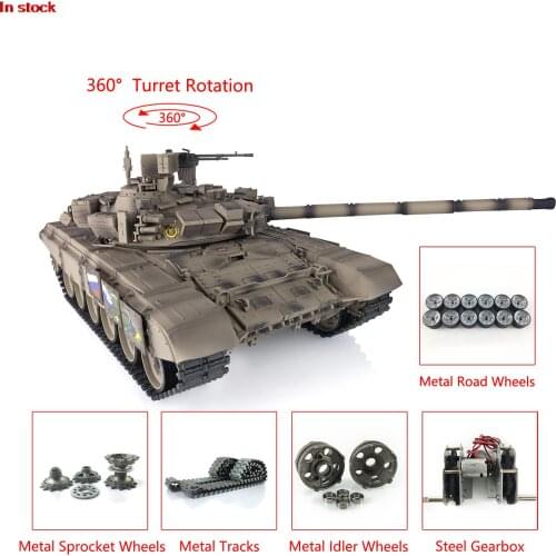 1/16 Heng Long 7.0 Customized Russia T90 RC Tank 3938 360° Turret Metal Wheels TH17869-SMT4