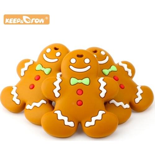 Keep&Grow 1pc Gingerbread Man baby Teether BPA Free Silicone Teether DIY Crafts Accessories Holiday Gift Teething Toys