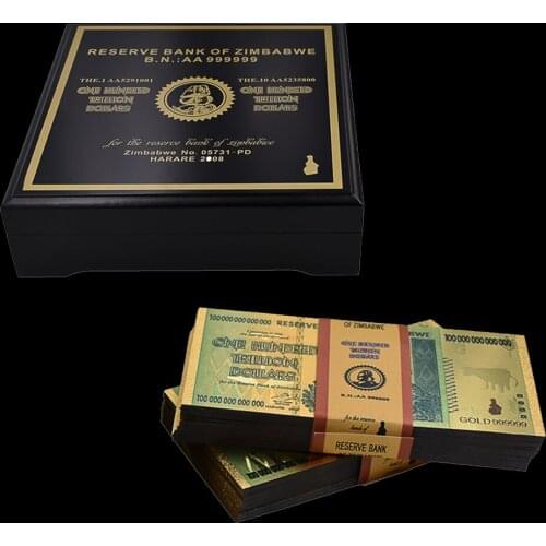100pcs/lot Luxurious Black Color Wooden Box for 100 Trillion Dollars Watermarked Zimbabwe Gold Banknotes. with 10 Certificates