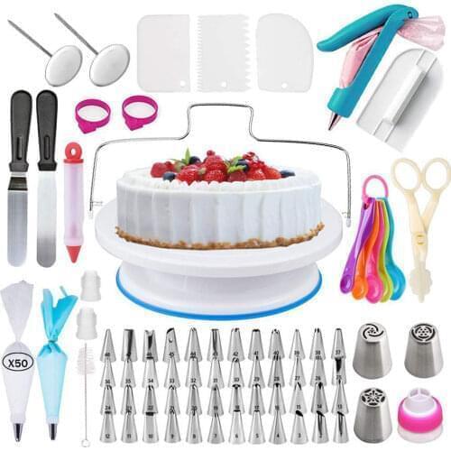 122Pcs Cake Decorating Supplies Kit with Turntable Stand Frosting Bags Tools Measure Spoons Icing Cake Leveler Scraper
