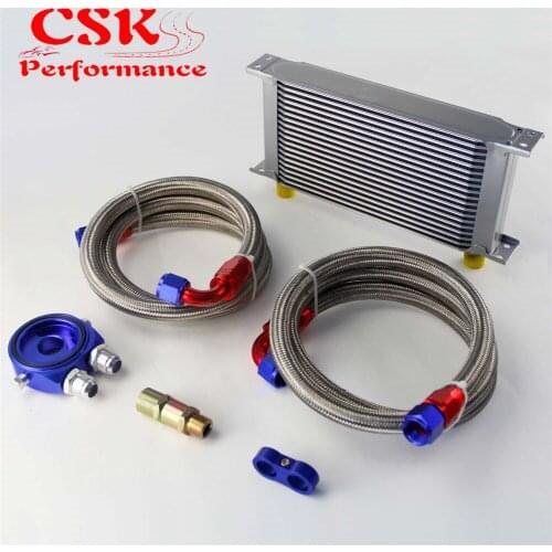 19 Row 248mm AN10 Universal Engine Transmission Oil Cooler British Type + Aluminum Filter Hose End Kit