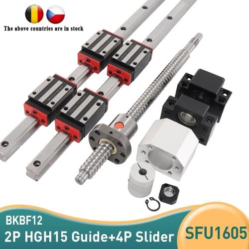 HLTNC 2 Series Track HGH15+1 Ball SFU1605 Any Length+1 Clutch in Emergency+Ball Screw Support BK12BF12 EKEF12 FKFF12 Nut seat