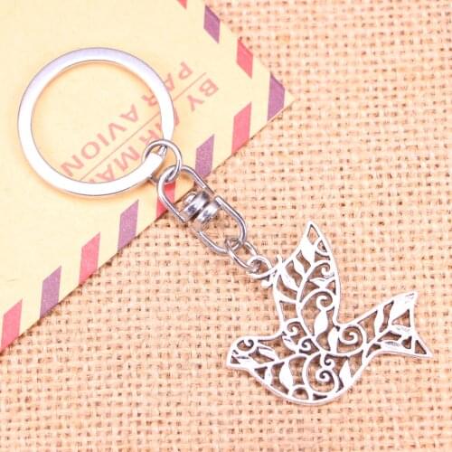 20pcs New Fashion Keychain 36x32mm hollow peace dove Pendants DIY Men Jewelry Car Key Chain Ring Holder Souvenir For Gift