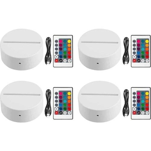 4Pcs Night LED Light Lamp Base Remote Control USB Cable Adjustable 7 Colors Decorative Lights for Room Officce Decor