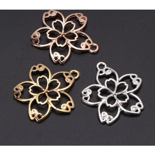 5 Pcs DIY Handmade Pendant Jewelry Frame Mold Cherry Blossom Petals Border Glue UV Resin Epoxy Glue Metal Hollow Borders X7YC