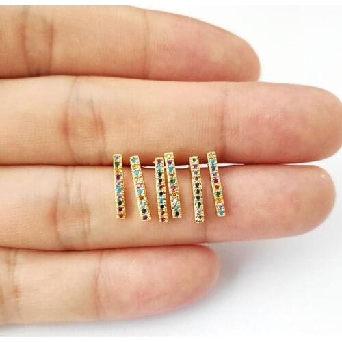 8Pairs Gold color Tiny mini cute bar micro paved rainbow cubic zirconia stud earrings for Women Girl jewelry Gift ER915