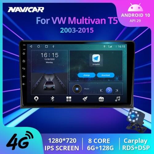 NAVICAR 2Din Android10 Car Radio For Volkswagen Multivan T5 2003-2015 Stereo Receiver GPS Navigation Auto Radio Bluetooth Player