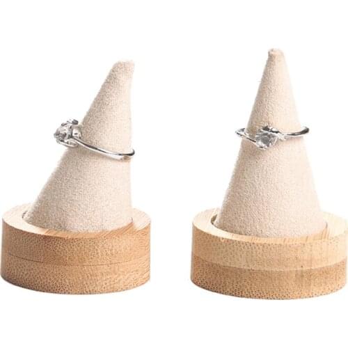 Bamboo Beige Fingertip Oblique Cone Ring Display Stand Case Ring Holder Jewelry Display Stand Ring Showcase Storage