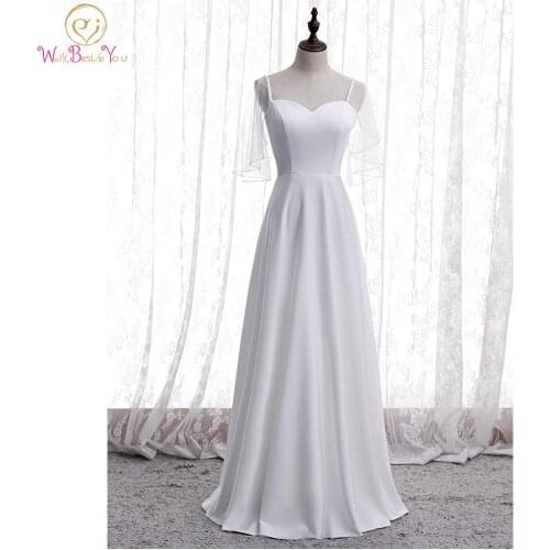 White Evening Dress 2020 Long Elegant Satin with Flowing Cape Beading A Line Floor Length Simple Party Prom Gown Custom Made