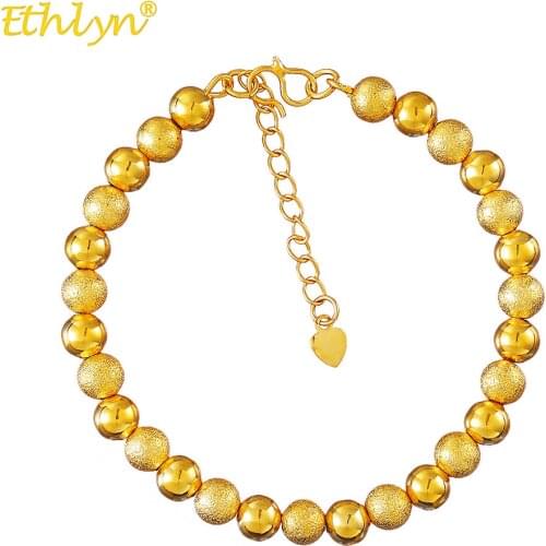 Ethlyn Trendy Gold Color Handmade Bangles Cute Beaded Charm Bracelet Women Jewelry Bracelets Wristband Girls Gifts B187