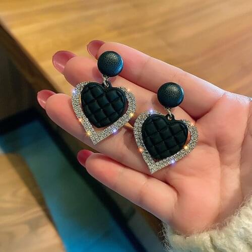 Exknl Fashion Luxury Long Black Heart Drop Earrings for Women Korean Wedding Big Dangle Vintage Earrings Jewelry Christmas Gift