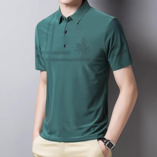 Summer Young and Middle-aged Korean Mens Short-sleeved T-shirt Male Father Summer Ice Silk Loose Lapel Half-sleeved Polo Shirt