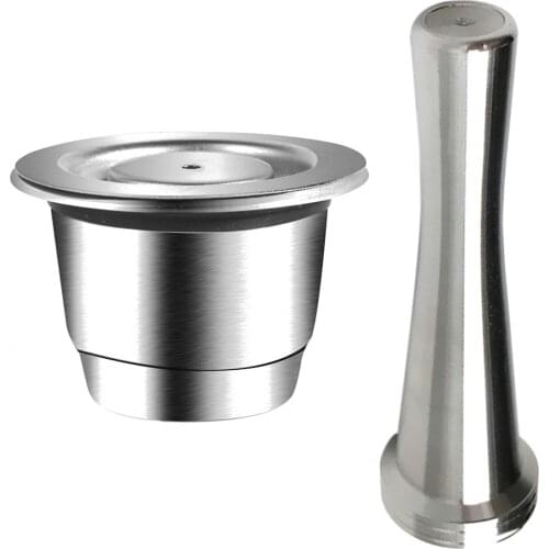 Reusable Stainless Steel Coffee Capsule for Nespresso Refillable Coffee Maker Basket Filter with Coffee Tamper