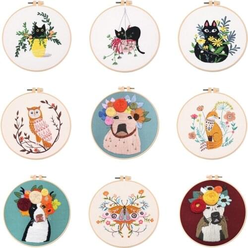 Animals World Embroidery Kits Cat Dog Embroidery Starter Kit Embroidery Set Animals Embroidery Pattern English Instructions