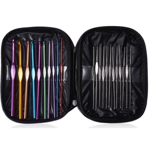 22PCS Newest Colourful Knit Set Aluminium Crochet Hooks Knitting Needles Set 0.6mm-6.5mm Punch Pen Kit