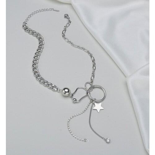 New Arrival Titanium Steel Star Pendant Necklace Splicing Metal Chain Geometry Necklace For Women Collar Drop Shipping