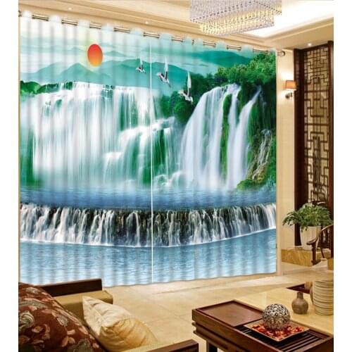 New Custom 3D Beautiful 3D Curtain Sunrise Waterfall Curtain Green Woods Curtains Blackout Shade Window Curtains Small