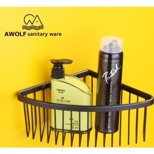 Bathroom Wall Corner Basket Storage Rack Shower Shelves Shampoo Candy Holder Brass Kitchen Products Hanging Black AZ5122