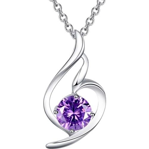 Wholesale Charm Silver Color Pendants For Women Fashion Jewelry Necklace Lady Fashion Jewelry Pendant Purple Heart Jewelry AN392