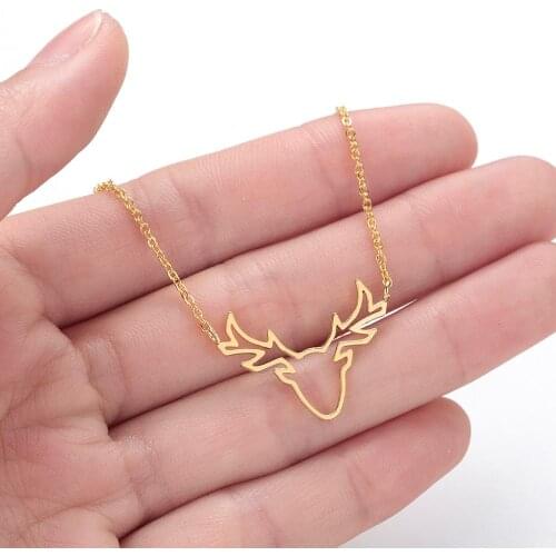 Chandler Stainless Steel Hollow out Elk Deer Antlers Pendant Necklace Temperament Fashionable Animal Jewelry Collier Femme