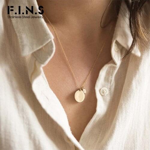 F.I.N.S Initial Stainless Steel Choker Necklace Women Round Pendants Necklace for Women Korean Fashion Jewelry
