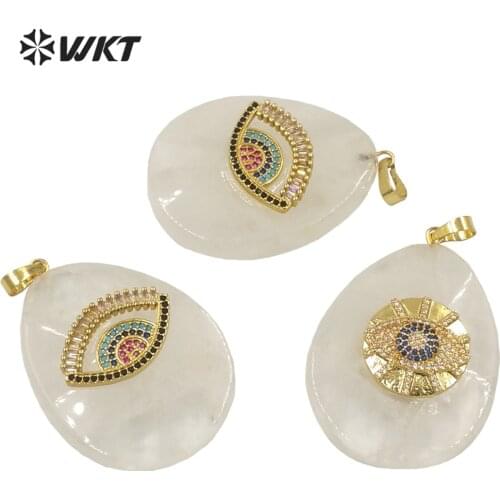 P1662 Wholesale handmade polish big Teardrop crystal quartz pendant micropave cubic zircon eye charm pendants for necklace