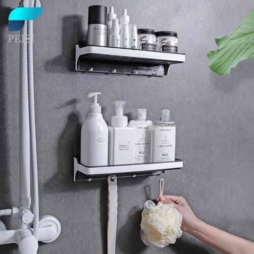 PEISI Bathroom Shelves Shampoo Holder Punch-Free Drain Rack Organizer Wall Holder Household Items Bathroom Accessories Set