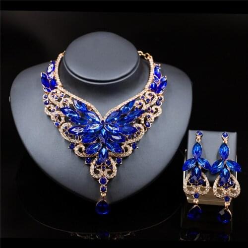 Luxury Fashion Africa Crystal Necklace Earrings Jewelry Set for Women Wedding Party Bridal Jewelry Sets Necklace