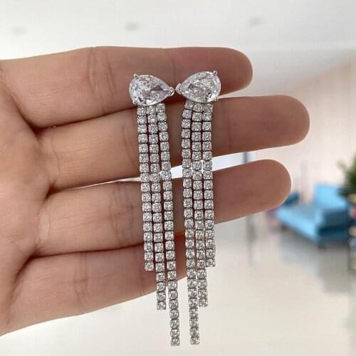 Luxury Full High Carbon Diamond Dangle Earring For Women Wedding Engagement Ladies Earrings 925 Sterling Silver Earrings Jewelry