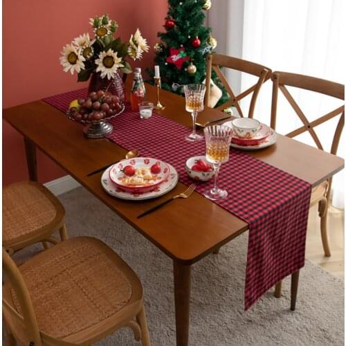 Home Christmas Decorations Table Runners Red Plaid Cotton Fabric Dining Table Tablecloth Fall Table Runner Coffee Table Decor