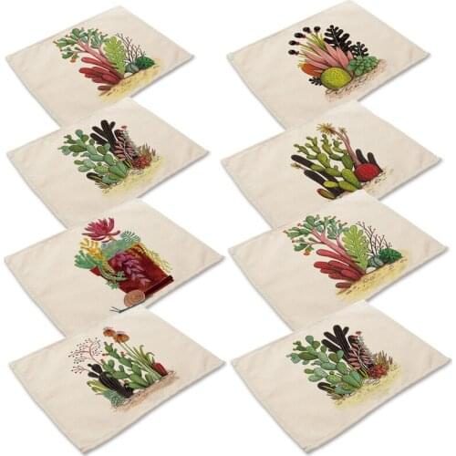 Table Napkins Cactus Meaty Plants Printed Linen Cloth Dinner Table Deco Accessories Wedding Party Napkins Wholesale